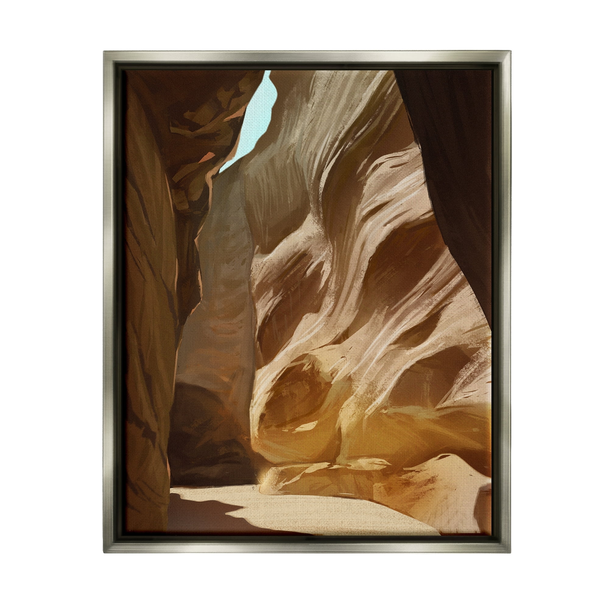 Stupell Industries Sandy Desert Cliffs Peaceful Arid Canyon Landscape Painting Luster Gray Floating Framed Canvas Print Wall Art, Design by Ziwei Li