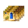 thumbnail image 4 of MKHERT Summer Blue Door of Yellow Greek House with Flowers Placemats Table Mats for Dining Room Kitchen Table Decoration 12x18 inch,Set of 4, 4 of 4