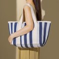 thumbnail image 4 of Bolso de mano tejido a rayas de colores de gran capacidad, moderno y casual, bolso de hombro para mujer, 4 of 4