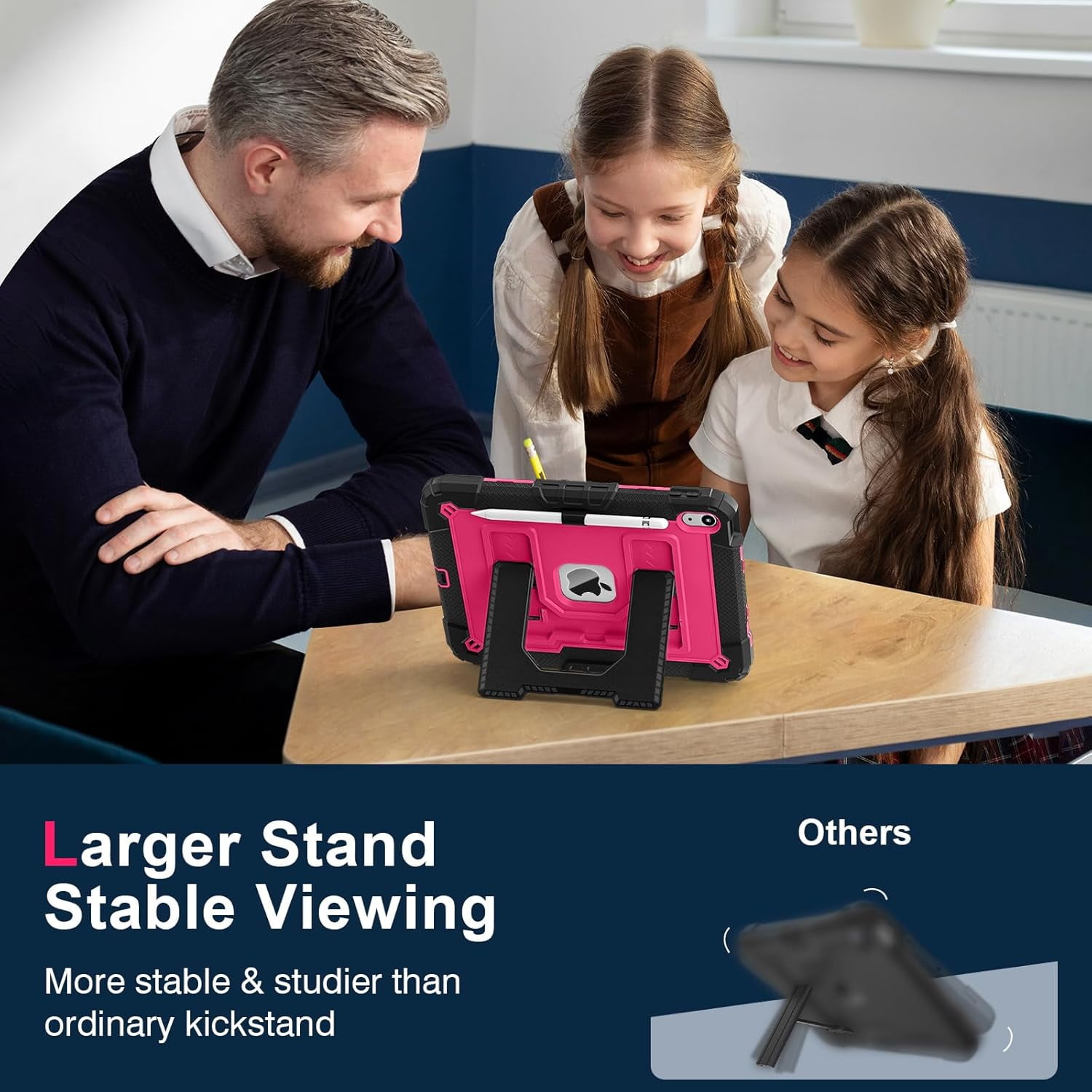 REQO Heavy Duty Protective Tablet Case for iPad 11th/10th Gen 2025/2022, 3 in 1 Robot Silicone Cover with Pencil Holder,Shoulder Strap, Large Bracket Fold Kickstand