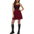 thumbnail image 2 of INSPIRE CHIC Women's Dress Plaid Sweetheart Neck Sleeveless Lace Up Mini Fit & Flare Dresses XS Red, 2 of 6