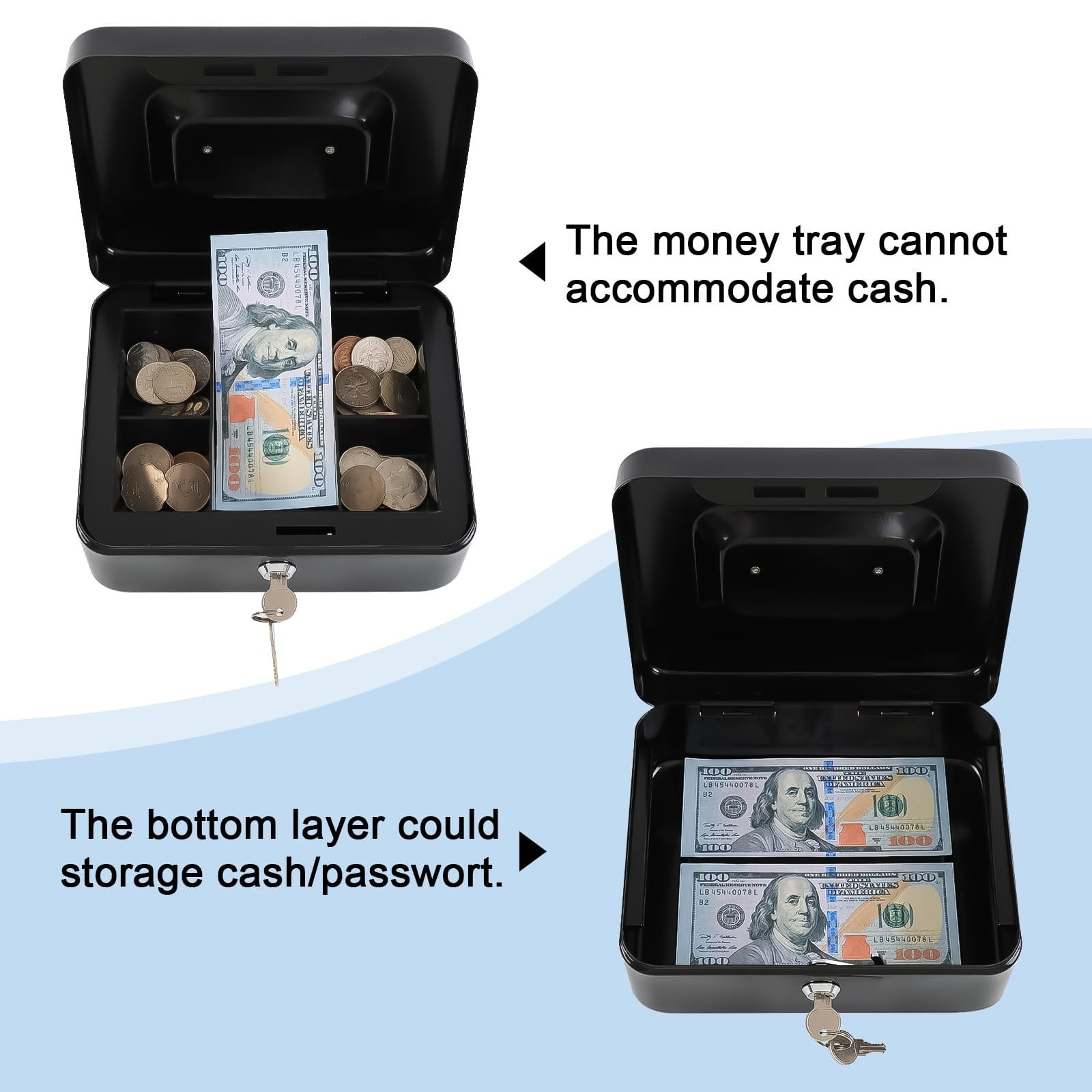 Lock Box with Removable Tray, Key Lock Security Cash Box for Money, Valuables, and Documents, Portable Storage Organizer for Home, Office, and Small Business Use Pink