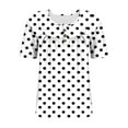 thumbnail image 6 of Olyvenn Women's Plus Size Henley Shirts Polka Dot Print Summer Tops Buttons Crewneck Pleated Buttons Up Tunics White L, 6 of 6