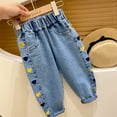 thumbnail image 2 of Mercatoo Toddler Heart Embroidery Jeans Straight Baggy Harem Washed Denim Pants Kids Baby Elastic Waist Pull on Jeans Trousers, 2 of 6