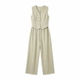 thumbnail image 7 of LEWKW Summer Vest Sets for Women Button Down V Neck Waistcoat And Wide Leg Pants 2 Piece Outfits Sleeveless Linen Blend Casual Trendy Suits, 7 of 7