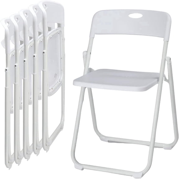 6 Pack White Plastic Folding Chairs, Lightweight Foldable Chair with 350lbs Capacity, Metal Frame Easy to Fold & Store, Commercial Chairs for Parties Events Wedding Office Dinning