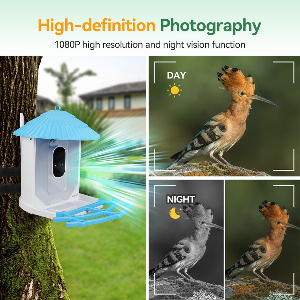 SC101 Smart Bird Feeder With Camera Auto Capture HD Bird Videos For Birdwatcher IP66 Waterproof
