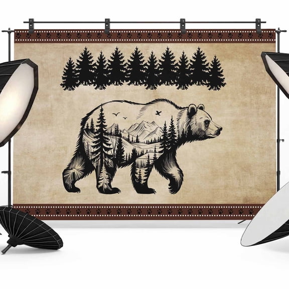 Brown Black Bear Backdrop for Photoshoot,Photography Photo Studio Background Wall Backdrop,Farmhouse Cabin Forest Vintage Back Drop Banner Panel for Portraits Wedding Live Streaming Decor 10x8Ft