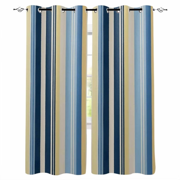 Fsddascl Blue Yellow Striped Blackout Curtains for Bedroom/Living Room, Thermal Insulated Kitchen Curtains, Farmhouse Stripes Vintage Grommet Darkening Window Treatment Drapes 27.5"x39"x2