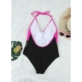 thumbnail image 4 of Maillot une Pièce pour Femmes à Col Licou en V à Blocs de Couleur, Monokini Gainant, 4 of 8