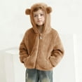 thumbnail image 2 of IVEYRTF Kids Double-Sided Plush Hooded Coat Cozy Fleece-Lined Fall Winter Warm Outerwear with Cute Bear Ears Hooded Jacket for Children 6 Months-4 Years(Khaki#1,3 Years), 2 of 6