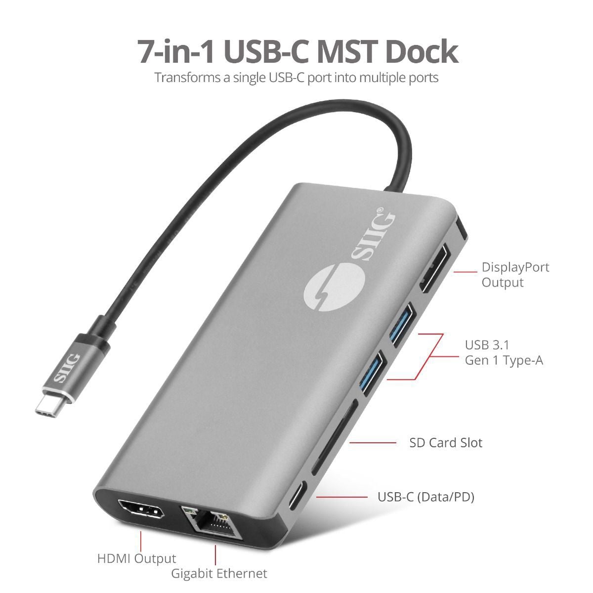 SIIG USB-C MST Video with Hub, LAN and PD 3.0 Docking
