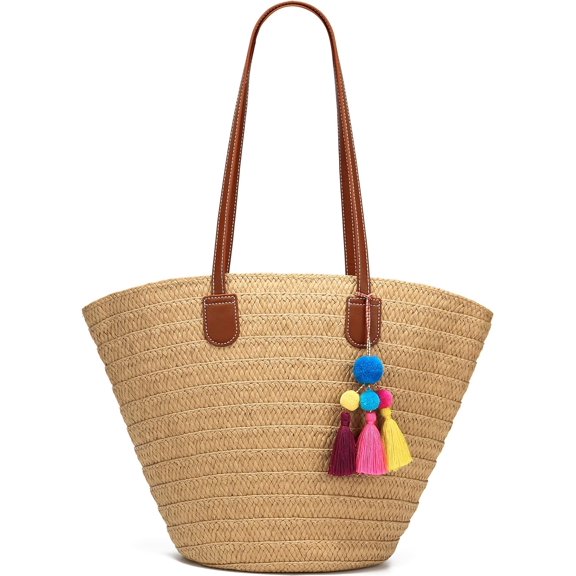 Kukuzhu Straw Tote Bag for Women Beach Summer Vacation Boho Rattan Handbags Large Woven Shoulder Purse