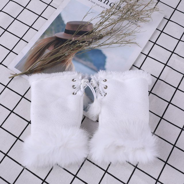 Guantes de medio dedo de piel de conejo, moda para mujer, otoño e invierno, guantes de medio dedo para estudiantes, para escribir en la computadora