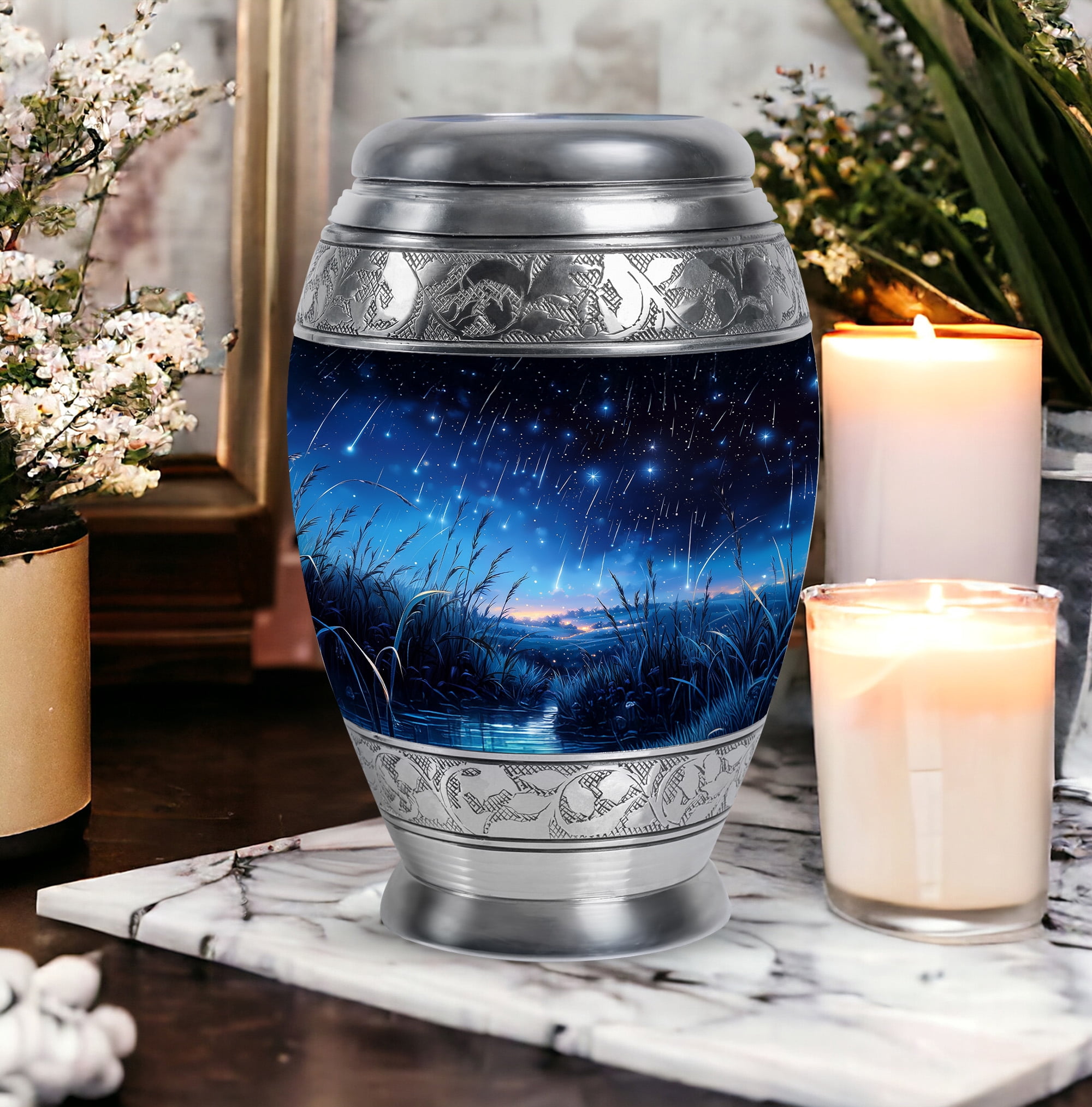 Yatskia Blue Shooting Star Urn For Ashes Adult Male & Female, Large Urns For Human Ashes For Dad, (Monar Large, 10 Inch)