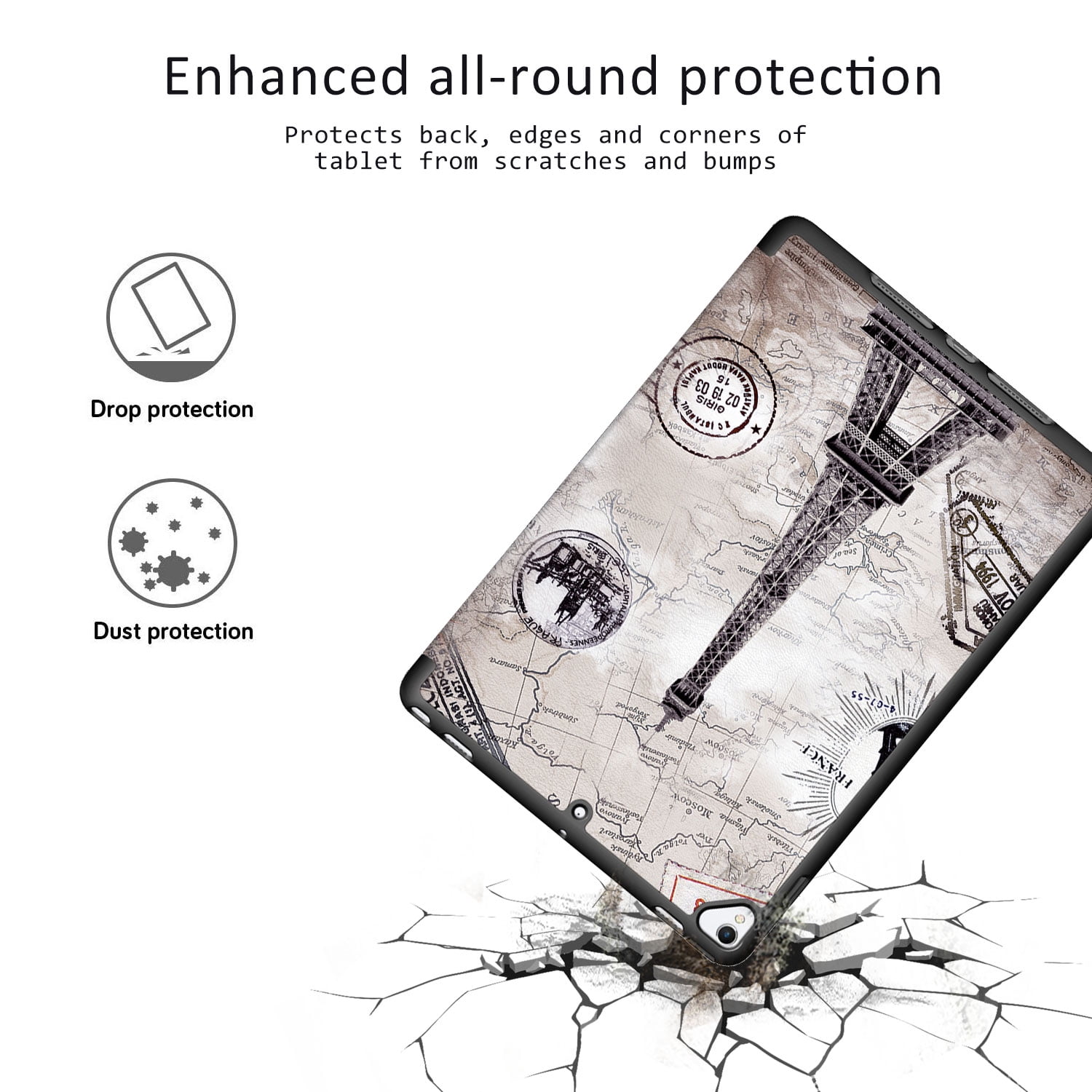 Allytech iPad 10.2 Case with Pencil Holder, iPad 8th 7th Generation Case Cover, Ultra Slim Folding Stand Smart Shell Auto Sleep Wake Shockproof TPU Back Cover for Apple iPad 10.2, Eiffel Tower