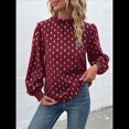thumbnail image 4 of Camisa Informal Holgada de Larga con Estampado en Caliente para Mujer, Cuello Redondo Plisado Vino Tinto L, 4 of 10