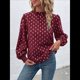 thumbnail image 4 of Camisa Informal Holgada de Larga con Estampado en Caliente para Mujer, Cuello Redondo Plisado Vino Tinto L, 4 of 10
