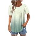 thumbnail image 2 of BSDJILFG Plus Size Womens Tops Gradient Color Puff Short Sleeve Loose Fit Button Up Shirt Pleated Round Neck Summer Blouse, 2 of 7