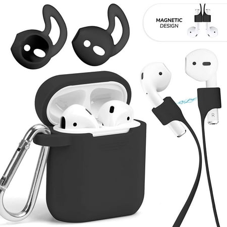 Airpods Case with Anit-Lost Accessories Kit Set, GMYLE Silicone Earbuds Cover, Magnetic Strap Sport String Cable Connector and Ear Hook Tips Compatible for Apple AirPods 1 and 2 (Baby Pink)