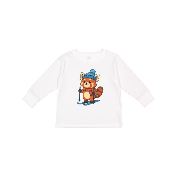 Inktastic Red Panda Skiing Boys or Girls Long Sleeve Toddler T-Shirt