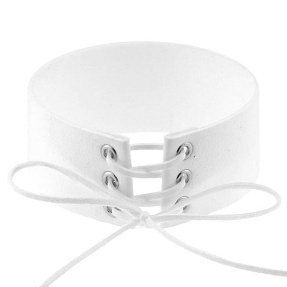 Grandest Birch Women's Vintage Punk Gothic Lace Up Faux Suede Wide Choker Short Necklace Faux Suede White