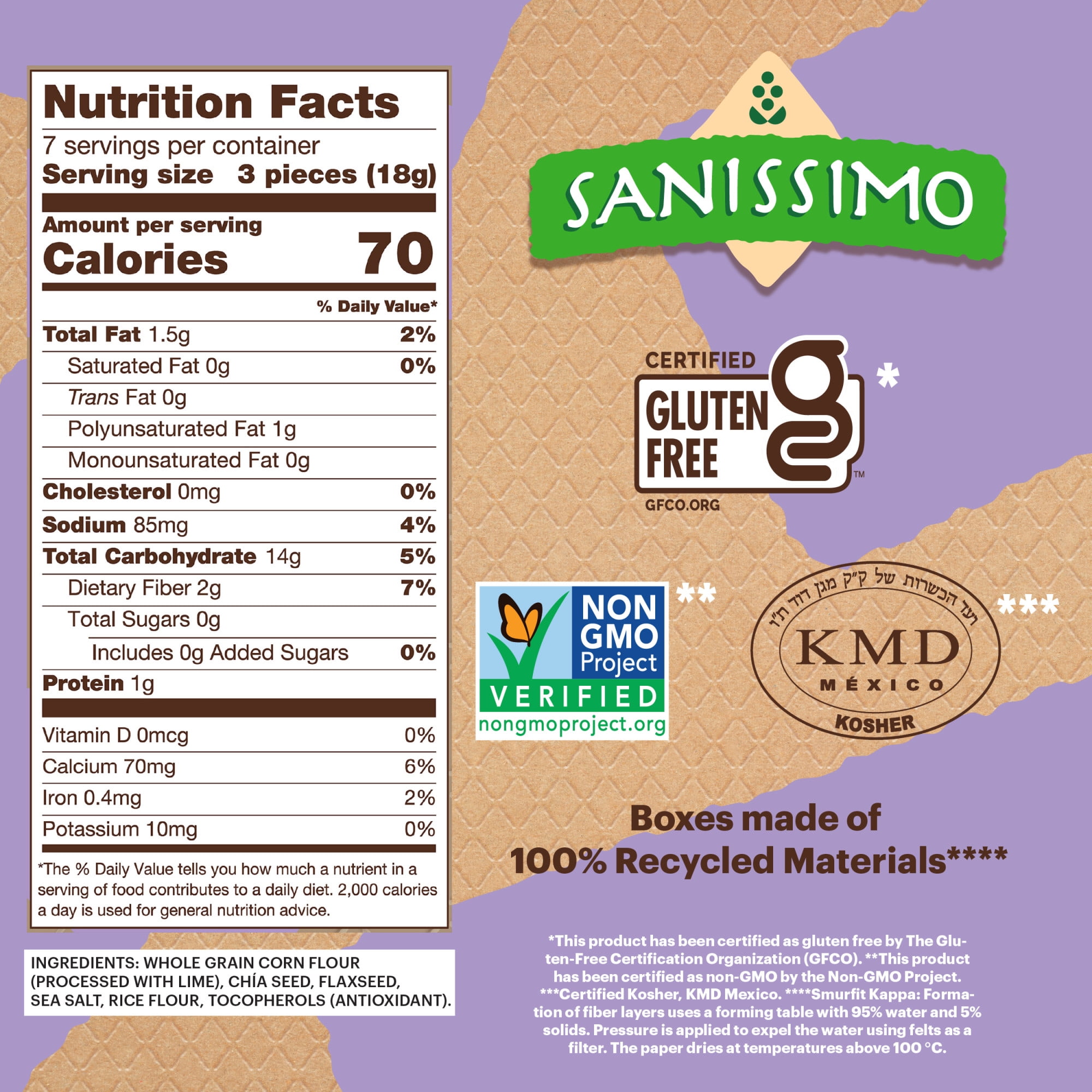 (4 pack) Sanissimo Salmas 7 pc / 0.63 oz Box, Chia & Flaxseed Crackers