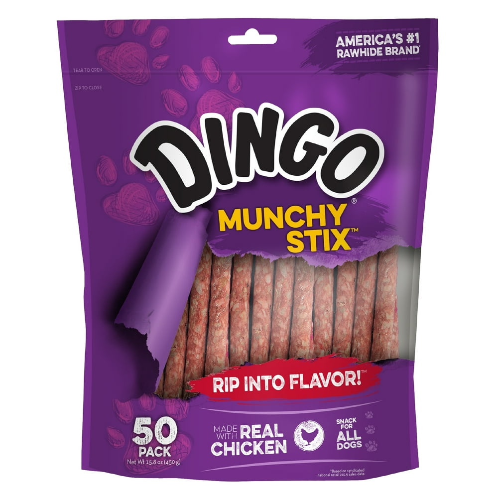 Dingo Munchy Stix 50 Count, Rawhide Sticks For Dogs, Made With Real Chicken