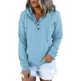 thumbnail image 2 of XMMSWDLA Women Casual Hoodies Button Down Shirt V Neck Sweatshirt Pullover Hooded Tops with Pockets Cropped Sweatshirt Cropped Sweatshirt Light Blue XL, 2 of 5