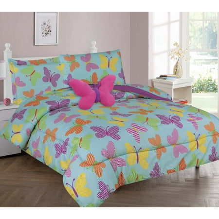 Golden Linens Twin Or Full 6 Pcs or 8 Pcs Comforter/ Coverlet / Bed in Bag Set with Toy (Twin, Butterfly