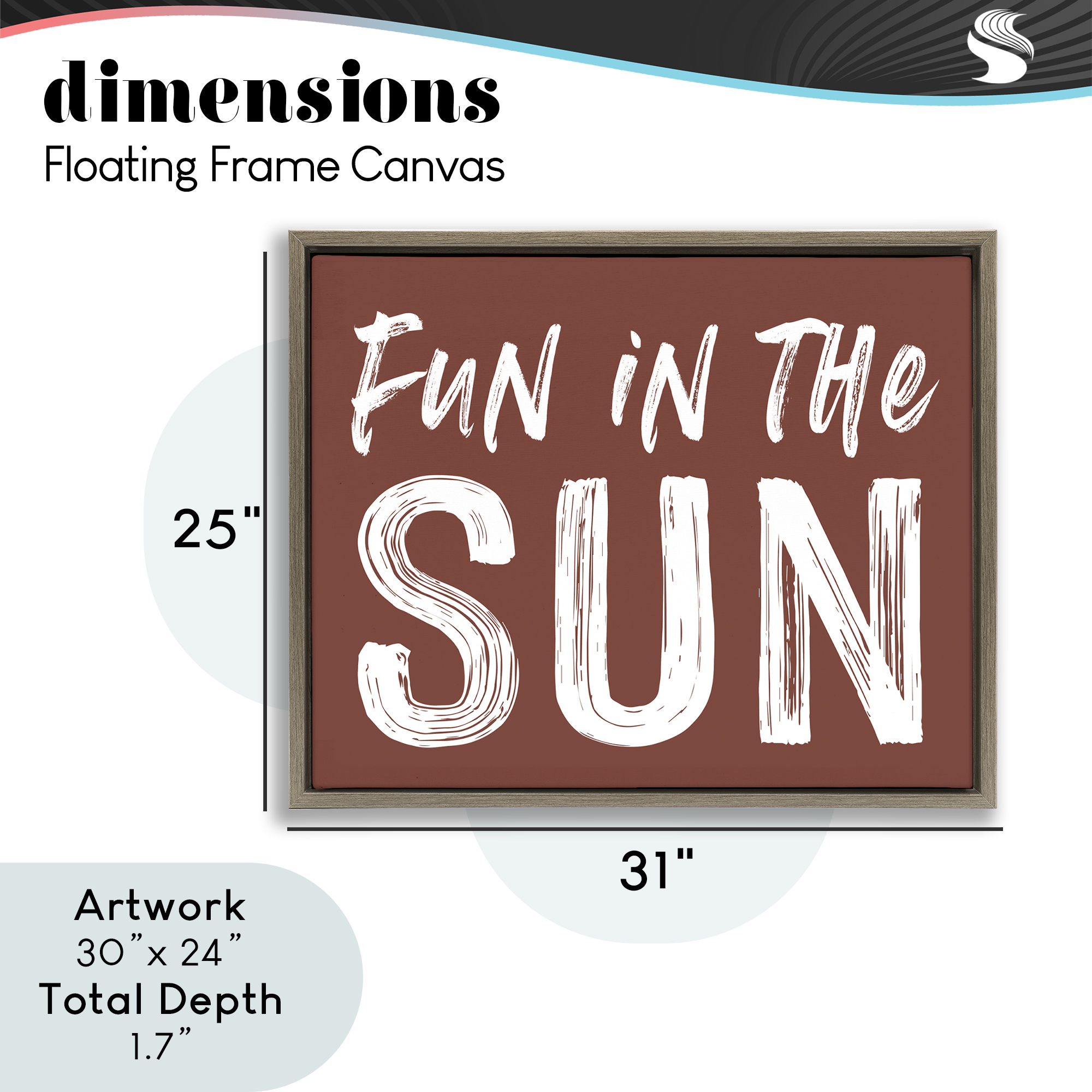 Fun In Sun Brown Sentiment Brown Framed Floater Canvas Wall Art, design by Lettered and Lined