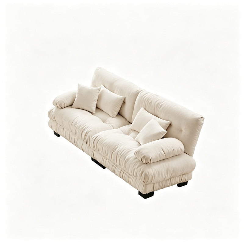 ANPPORT Cloud Couch Sleeper Sofa, Chenille Light Coffee 2-Seater Modular Sofa, 2 Lumbar pillows, 2 Pillows, Comfy Deep Seat Cloud Sofa, Convertible L-Shaped Floor Couch for Living Room