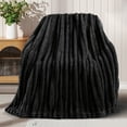 thumbnail image 3 of Exclusivo Mezcla Fleece Throw Blanket for Couch, Super Soft 3D Striped Jacquard Blanket, Lightweight Fuzzy Cozy Blankets, Black, 50"x60", 3 of 8