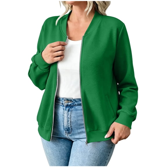 Edvintorg Crewneck Sweatshirts Women Long Sleeve Casual Loose Athletic Zip Up Tops with Pockets Fall Winter Clothes for Women Green S