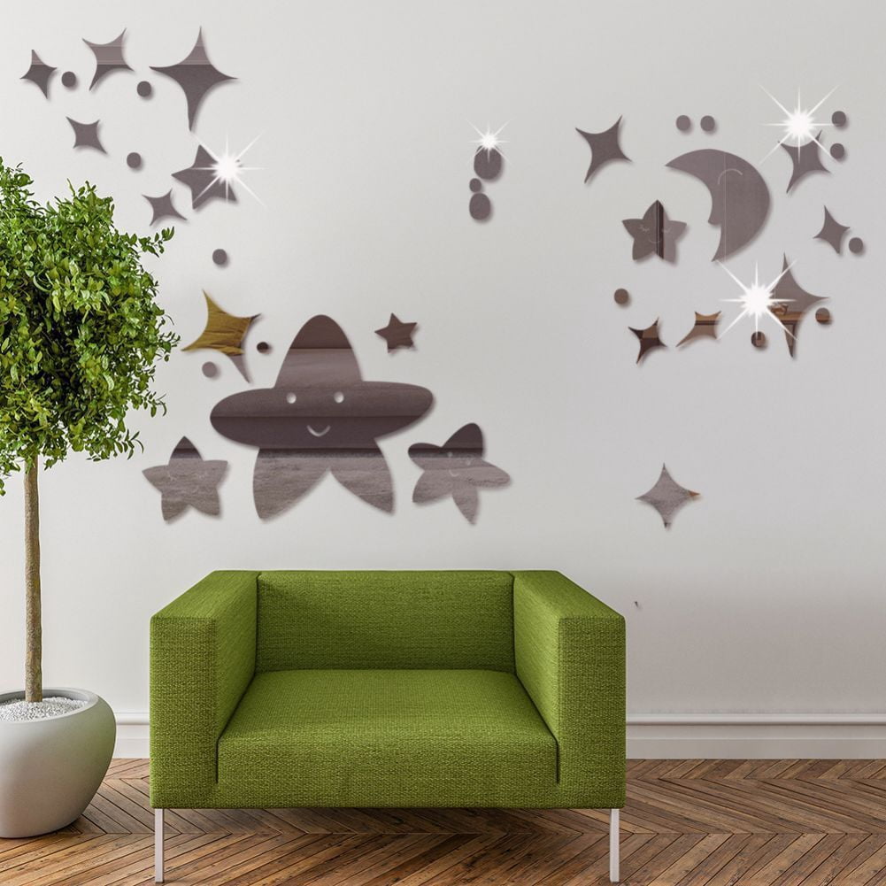CSCHome 3D Wall Stickers Mirror Stars & Moon Wall Decals for Room Decor ...