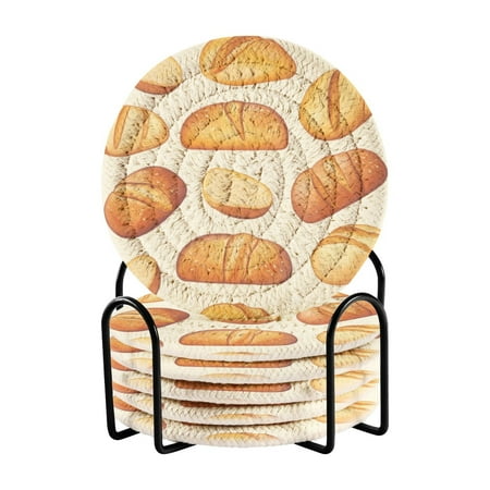 

6 coil coasters 3.94x3.94x0.24 inch water coasters Drink coasters with cup holders Absorbent coasters Heat resistant for bar protection Yellow Bread