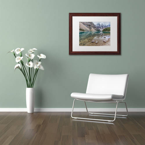 Trademark Fine Art 'Calm Moraine Lake ' Canvas Art by Pierre Leclerc, White Matte, Wood Frame