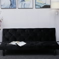thumbnail image 5 of Pouseayar Futon Sofa Bed, 66" Sleeper Sofa, Loveseat, Velvet Couches for Living Room, Bedroom, Black, 5 of 7