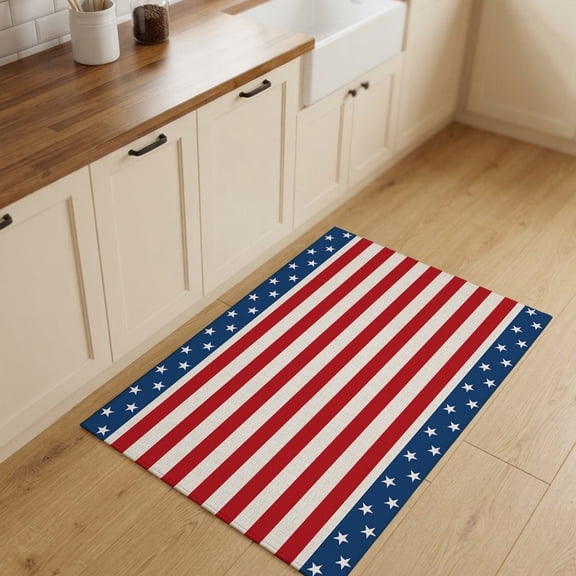 2x3ft Rectangle Rug,Patriotic USA Star Stripes Flag Washable Area Rugs Non-Slip Accent Rug Blue Red White Soft Circle Carpet for Living Room Bedroom Home Office Decor