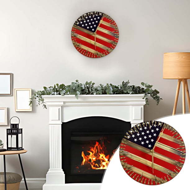 Fiudx Reloj de Bandera, Reloj de Madera Artesanal, Diseño Único de La Bandera de Ee. Uu., Elegante Detalle Decorativo para El Hogar, Ideal para Sala de Estar y Oficina, Regalo para Amantes Del Arte,