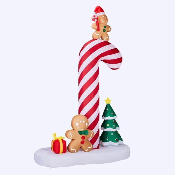 Christmas Inflatable Decoration with 6 LED Lights, Giant Candy Cane & 2 Adorable Gingerbread Men Blow Up Decor for Yard, Garden, Indoor Holiday Display