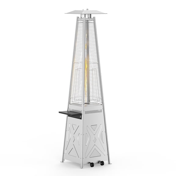 48,000 BTU Pyramid Patio Heater, Propane Outdoor Heater with Quartz Glass Tube, Stainless Steel, Wheels and Beverage Holder