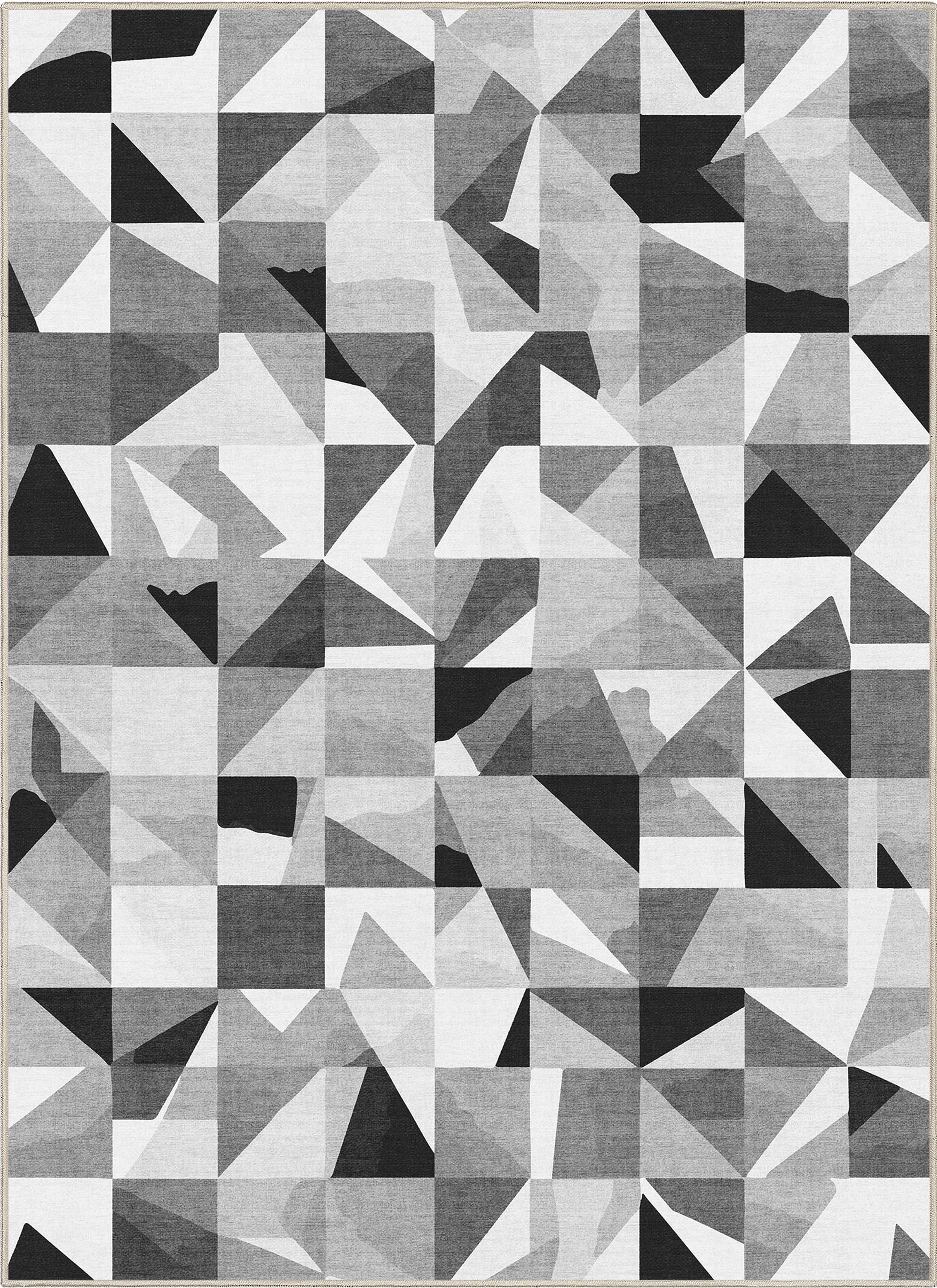 Well Woven Apollo Modern Tile Mid-Century Modern Black + White Flat Pile Easy to Clean 5'3" x 7'3" Area Rug for Living Room Dining Room Bedroom and Kitchen