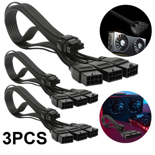 PCIE5.0 12VHPWR 16Pin (12 + 4Pin) A 3 * 8PIN Tarjeta Gráfica Adaptador Módulo Alimentación Cable Extensión 600W Alta Potencia Adecuado para 4090 (Negro)