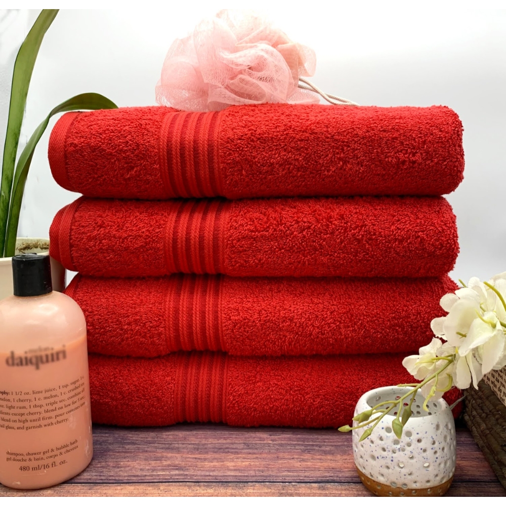 HURBANE HOME 4 Piece Super Soft Bath Towels for Bathroom, Highly Absorbent, Cotton Towels, (Red)