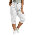 thumbnail image 5 of Capri Pants for Women Plus Size Summer Solid Color Straight Leg Elastic Waist Fashion Beach Casual Cargo Pants with Pocket Outdoor Sport Cropped Pants Workwear L-5XL, 5 of 9