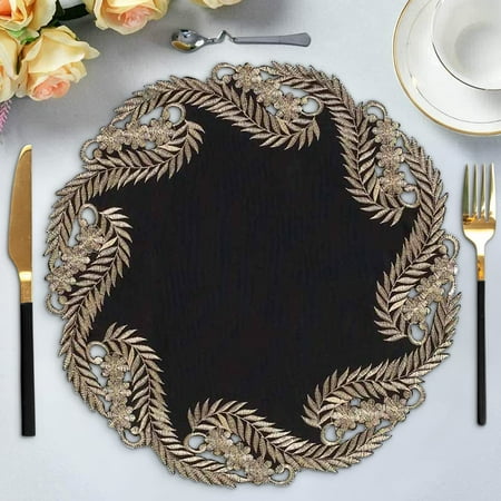 

Round Placemats - Set of 12 Handmade Doilies with European Embroidery for Wedding Receptions Kitchen Dining Room End Table Vintage Farmhouse Antique Home Decor - 15 Inches Black Gold