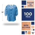 thumbnail image 2 of Disposable Lab Jacket, 33 Inches Long. Pack of 100 Ceil Blue Disposable Hip-Length Workwear XX-Large. SMS 50 gsm Disposable Shirts with Snaps Front, Knit Cuffs, 3 Pockets. Unisex PPE Coat, 2 of 8