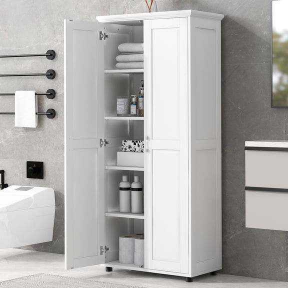 UBesGoo Bathroom Storage Cabinet with Two Doors for Bathroom, Office, Adjustable Shelf, White