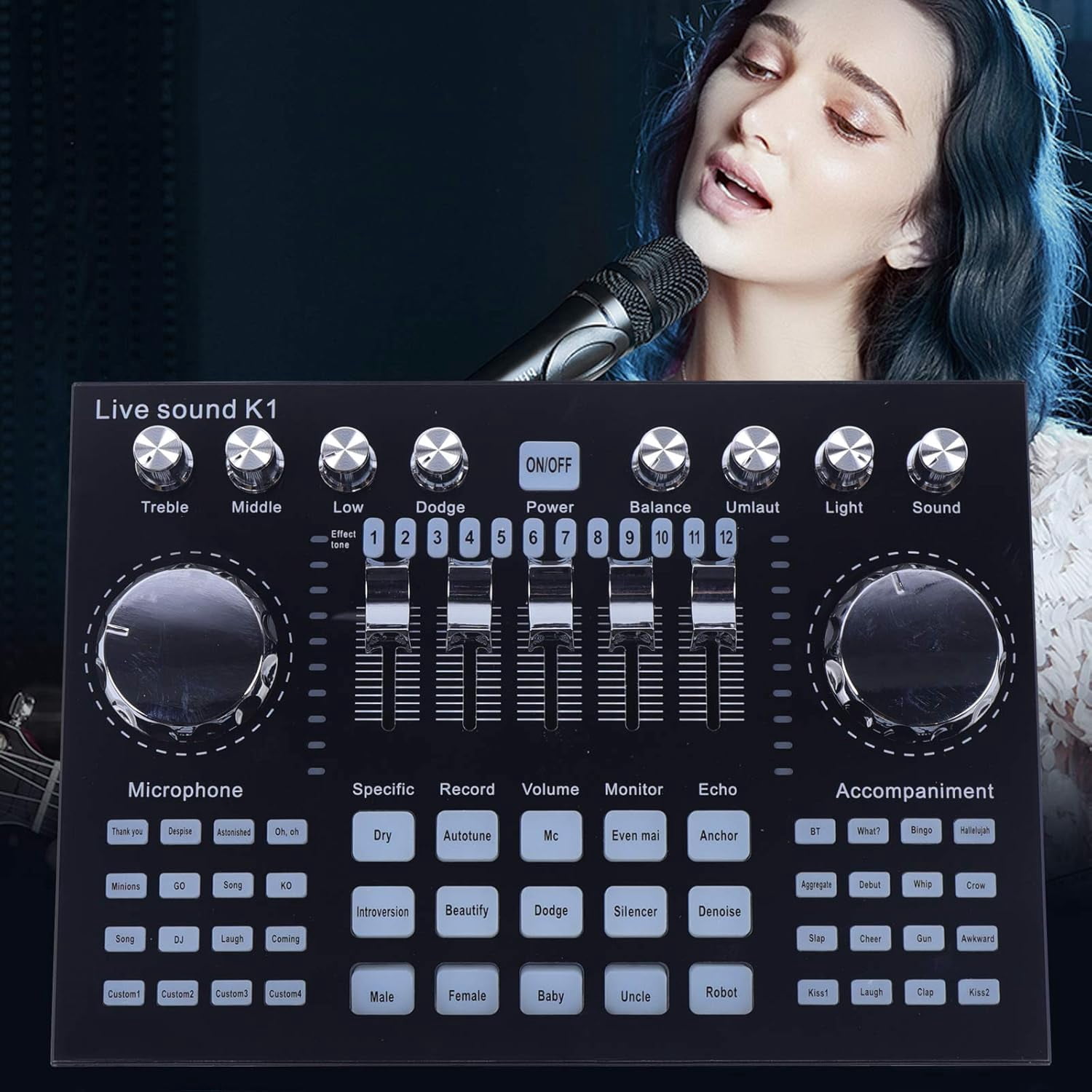 Miumaeov K1 Portable USB Audio Mixer with Bluetooth Dual Phone Live Support DSP Sound Card for Streaming Podcasting and Recording